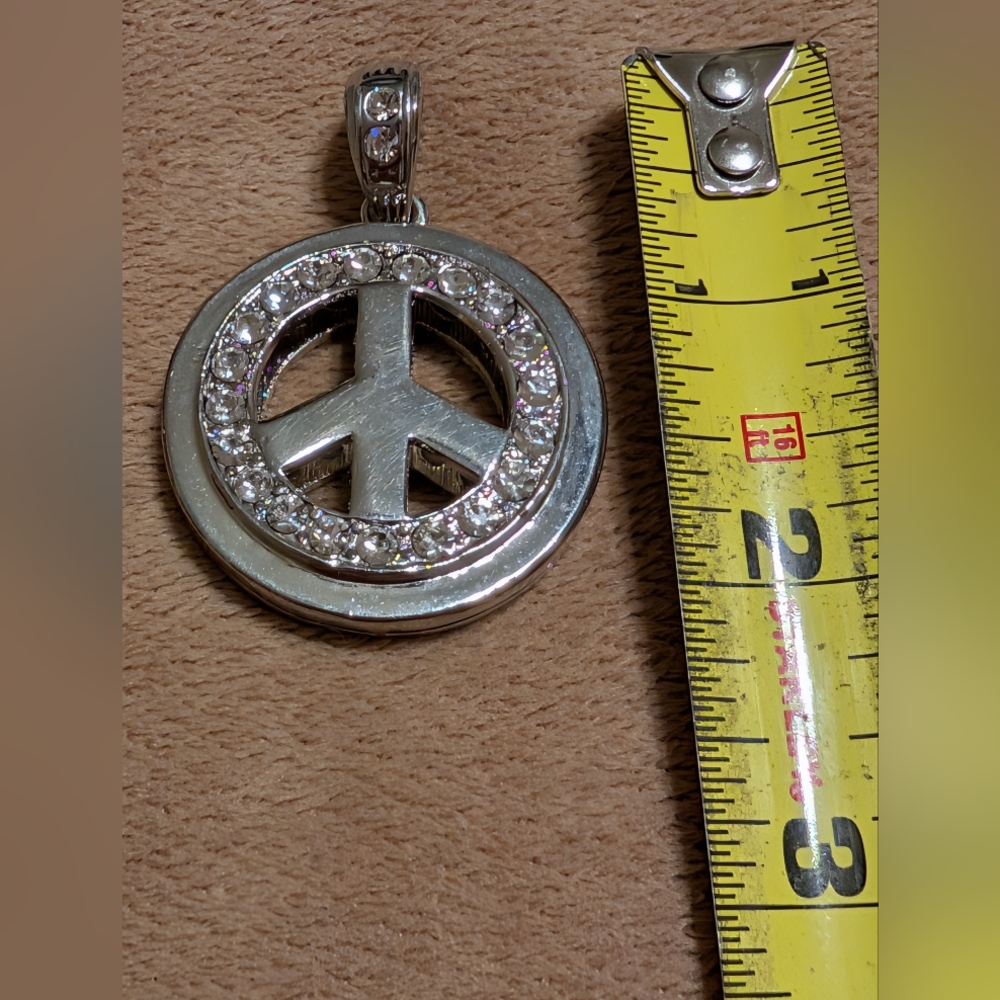 Peace Sign Pendant With Rhinestones - Picture 4 of 8